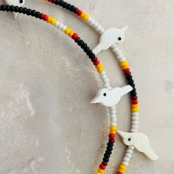 Bird Fetish Seed Bead Coil Wire Choker Necklace - Picture 5 of 7